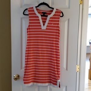 Nautica coral and white striped sleeveless dress